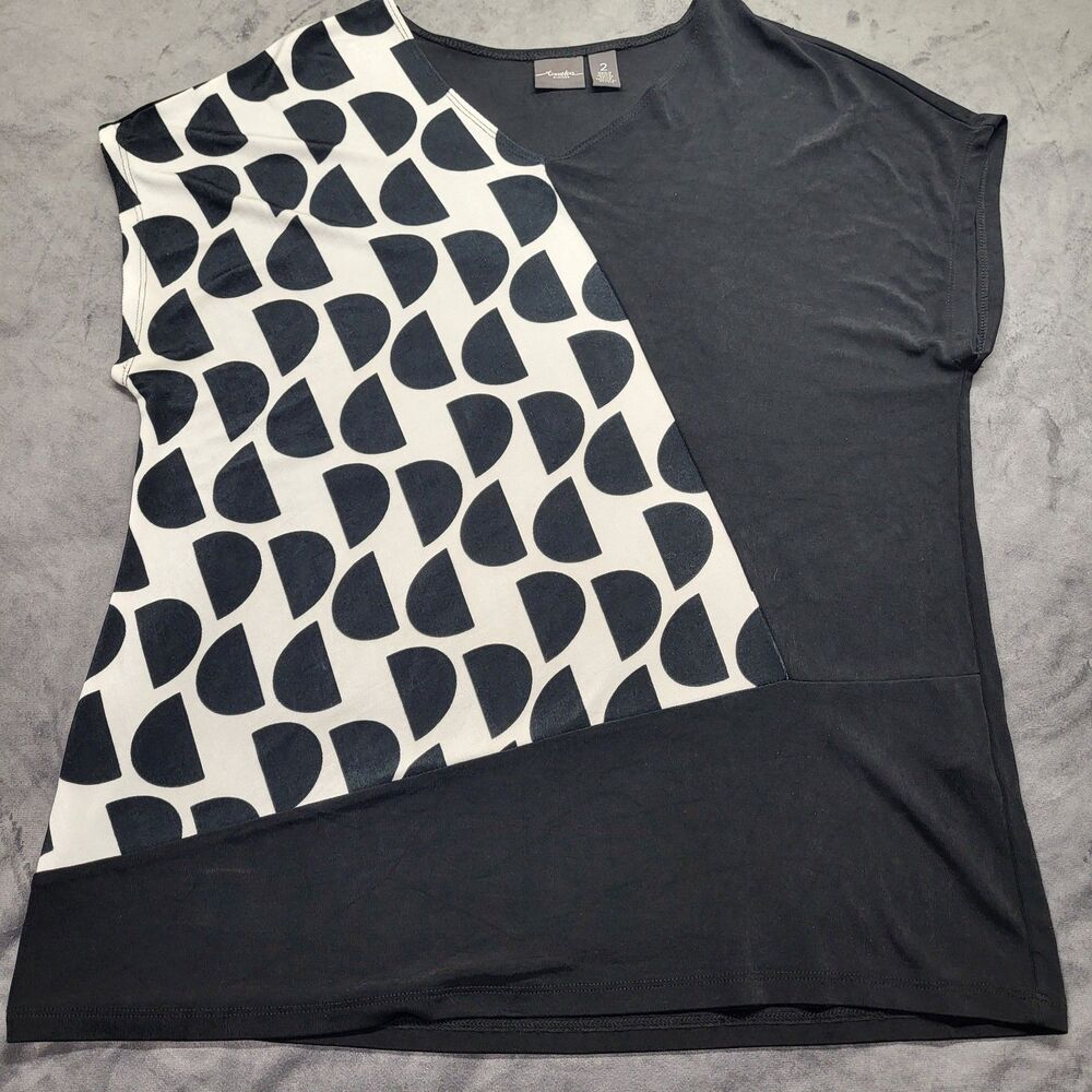 Chico's Travelers Slinky Knit Dolman Shirt Size 2 Graphic Black and White